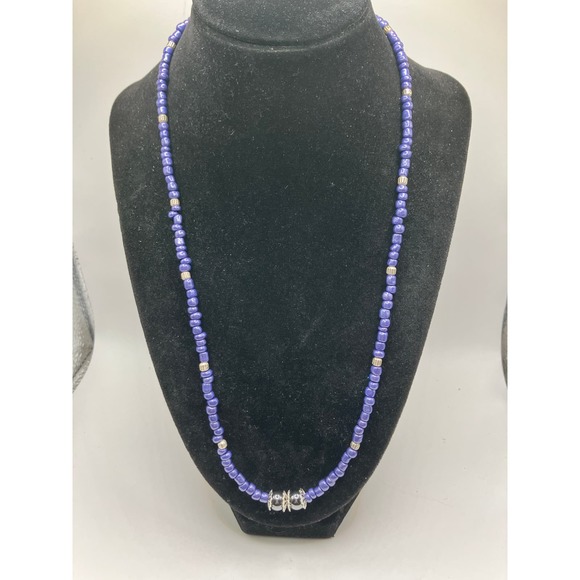 Purple Triangle Seed Beads, Silver-Tone Spacers & Round Metallic Beaded Necklace - Picture 2 of 13